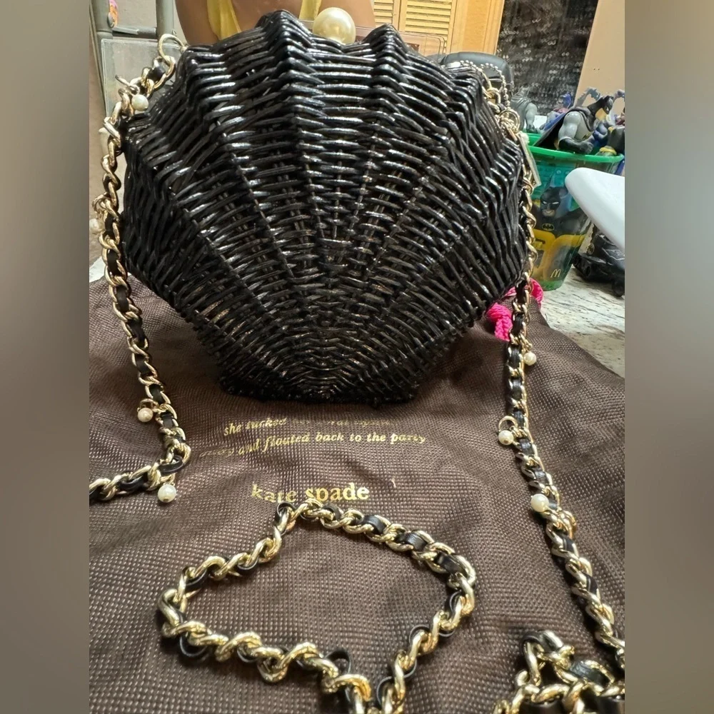 Kate Spade Splash Out Black Wicker Clam Shell Crossbody Or Clutch BEAUTIFUL RARE